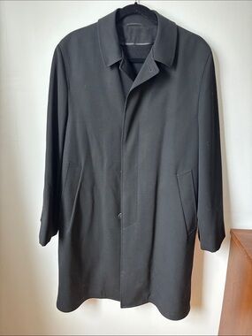 Vintage Alligator Gold Label Black Pure Virgin Wool Car Coat Jacket Men's 36R